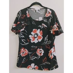 Calvin Klein Flower Print Top with Chiffon Ruffle